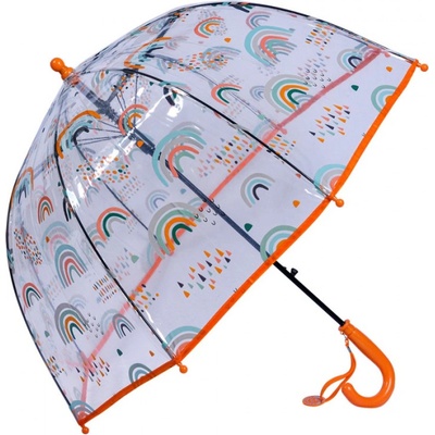 Deštník duha s oranžovou rukojetí průhledný