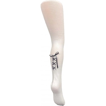 detské pančuchy dievča biele s čiernou mašľou a vzorom vzadu