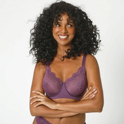 Zmenšujúca Ambato Confidence Lingerie z čipky a mikrovlákna s kosticami fialová