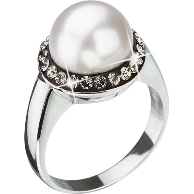 Evolution Group Strieborný perlový prsteň so šedými kryštálmi Swarovski 35021.3 bl.diamond
