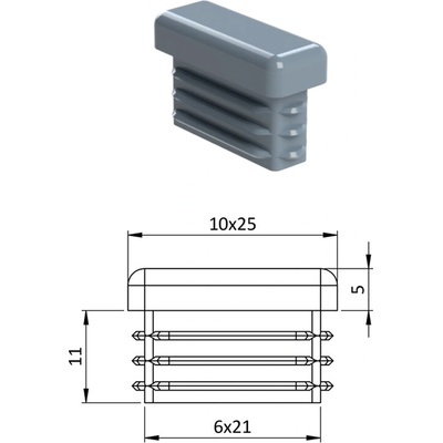 Krytka plastová 10 x 25 mm, šedá