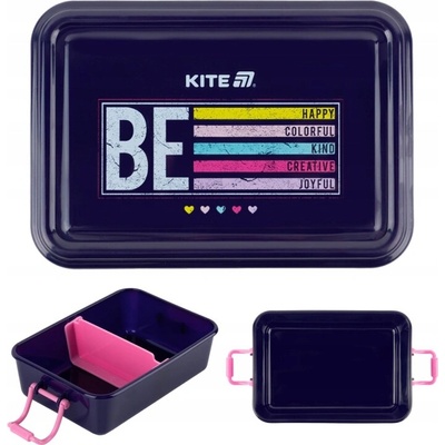 LUNCHBOX RAŇAJKOVÝ BOX DO ŠKOLY MOTIVAČNÁ PRIEHRADKA 650 ml MODRÁ KITE