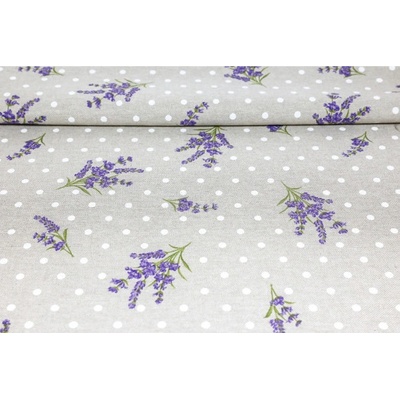MADE IN ITALY Dekoračná látka Levanduľa s bodkami Fialová Šírka 140 cm