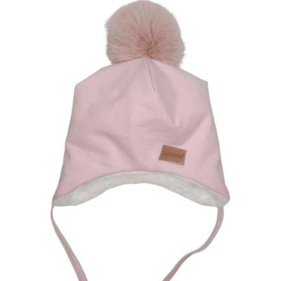 dětská čepice "Ušanka" s bambulí Baby pink