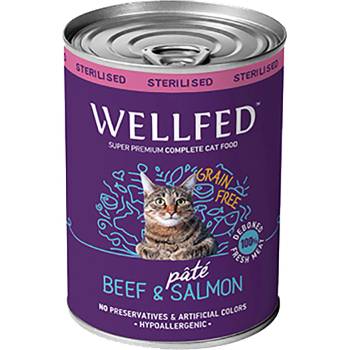 PETINTEREST Wellfed Sterilised Adult Beef and Salmon with Salmon oil (12 months - 7 years) консерва за кастрирани котки с говеждо и сьомга 400gr