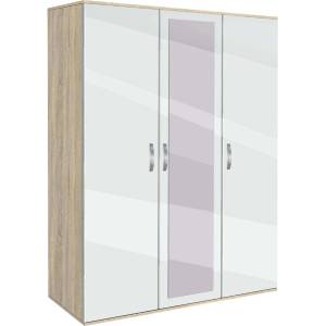 Bogdan Furniture G Трикрилен гардероб Memo. bg, модел BM-Ava 31 с огледало, ГБ сонома и бяло гланц