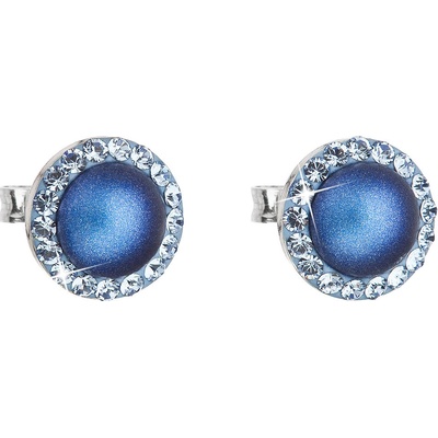 Pavona Stříbrné náušnice pecka s krystaly Swarovski a tmavě modrou matnou perlou kulaté 31214.3