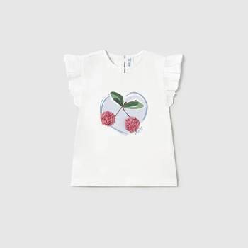 MAYORAL Тениска къс ръкав в бяло с текстилни детайли в розово за мини момиче Майорал