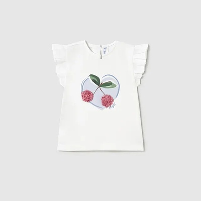 MAYORAL Тениска къс ръкав в бяло с текстилни детайли в розово за мини момиче Майорал