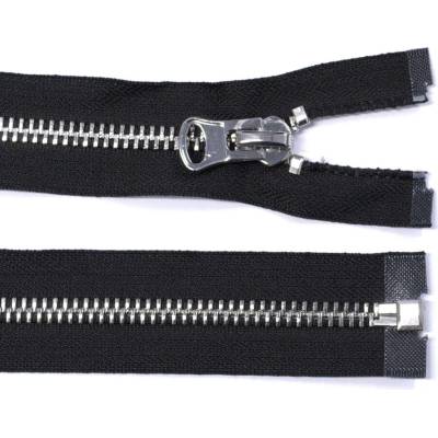Kovový zip no.8 rozepínací 80cm černý (stříbrné zoubky) silný zip