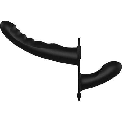 Ouch! Dual Vibrating - Rechargeable - 10 Speed Silicone Ribbed Strap-On - Adjustable - Black
