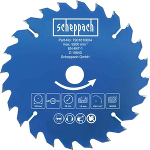 Scheppach Циркулярен диск за ръчни циркуляри O165 x 20 x 1 мм, 24 зъба (SCH 7901810604)
