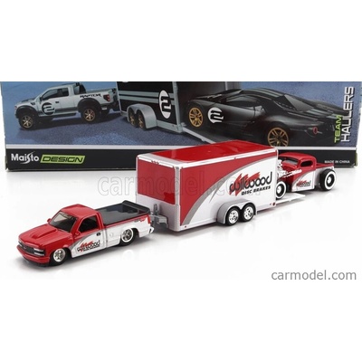 Maisto Chevrolet 454 Ss Pick-up With Trailer Car Transporter + Pick-up 1936 Bílá Červená 1:64