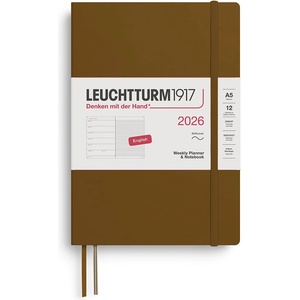 Leuchtturm1917 372683 Weekly Calendar & Notebook Medium (A5) 2026, Softcover, Spice Brown, English (372683)