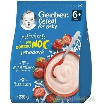 Gerber Cereal mléčná kaše jahodová Dobrou noc 230 g