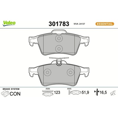 301783 VALEO Sada brzdových destiček, kotoučová brzda