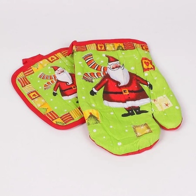 Ръкохватка и ръкавица в червено и зелено с Дядо Коледа