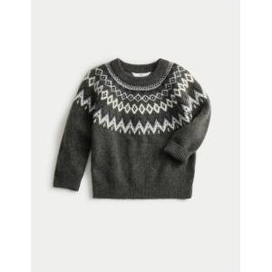 Marks & Spencer Плетен пуловер Fair Isle с обло деколте (18 мес. -10 години) Marks & Spencer сив Marks & Spencer | Siv | Момчешки | 3-4 години