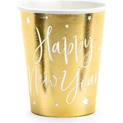 PartyDeco TEGLÍKY papierové Happy New Year zlaté 220 ml