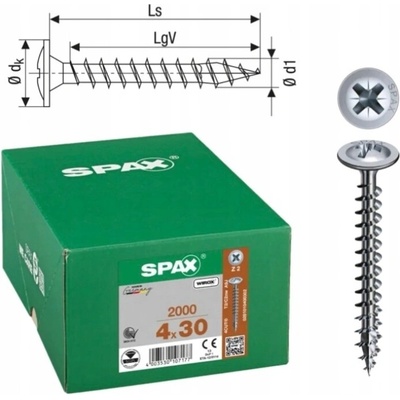 Univerzální vruty Spax 4 x 30 mm 0,01 kg / 2000 ks