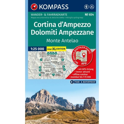 654 Cortina d'Ampezzo, Dolomiti Ampezzane, Monte Antelao 1: 25 000 KOMPASS