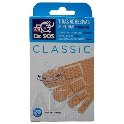 Dr. SOS Classic náplasť prúžky mix vodeodolné 12 ks 72x 19 m m, 8 ks 57 x 16 m m 20 ks