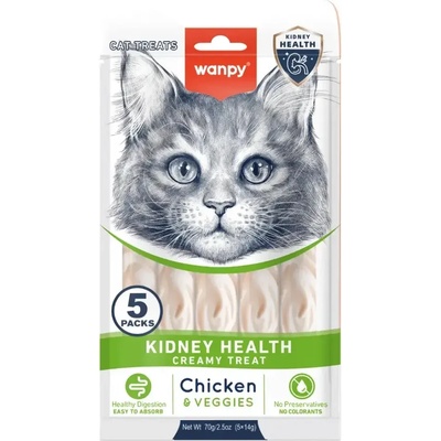 Wanpy Cat Kidney Health кремообразно лакомство за котки с пилешко и зеленчуци, при проблеми с бъбреците 5х14gr