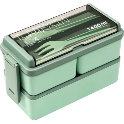 HARAHU Dvojdielny lunchbox, nádoba na jedlo - Zelená/1400ml