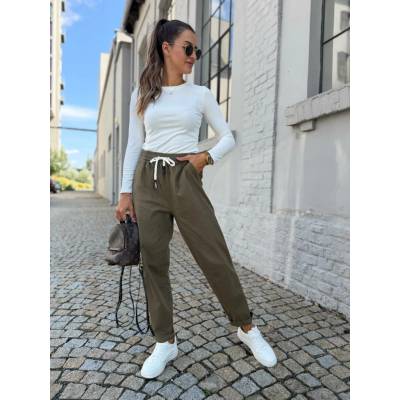 Eshopat Dámské kalhoty s gumou v pase Style Khaki