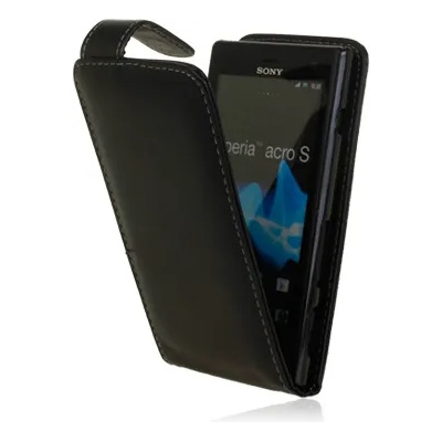 Sony Xperia acro S LT26w Flip Калъф Черен + Протектор