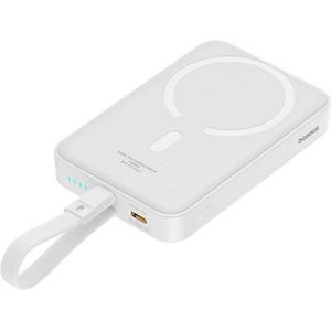 Baseus MAGNETIC MINI аварийно зарядно устройство Type-C 10000mAh, MagSafe + фиксиран Lightning кабел, БЯЛ P10022109223-00 (P10022109223-00)