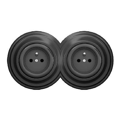 - Двоен ретро контакт за дома с рамка 230V антрацит (KA0044B)