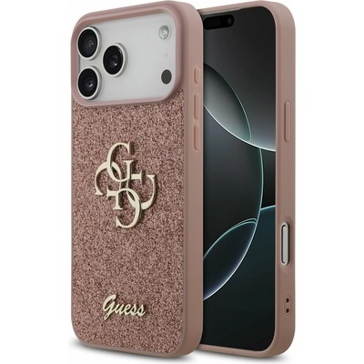 GUESS PU Fixed Glitter 4G Metal Logo Задний калъф за iPhone 17 Pro Max Pink Guess | Rozov | ЖЕНИ | UNI