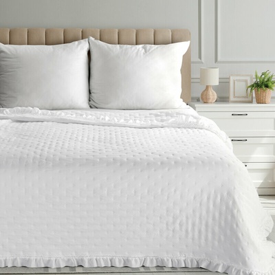 Eurofirany Romantický prehoz LIBI biely s volánikmi biela Polyester 200x220 cm