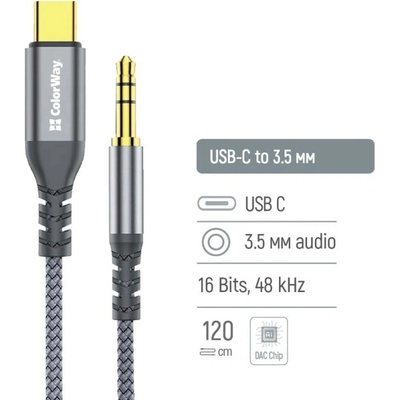 ColorWay CW-CBPDJ071-G Adaptér USB-C na 3.5mm mini-Jack 1,2m sivý
