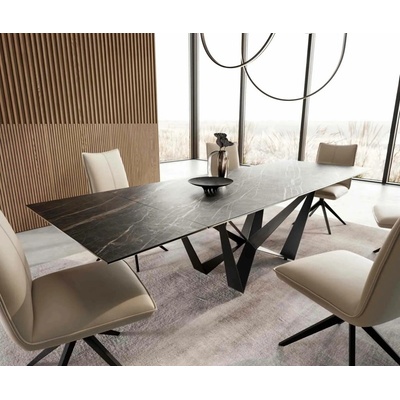 DELIFE Jídelní stůl Edge 200-300x100 keramika Laminam®Noir Desir hnědá podnož plochá ocelová černá rozkládací