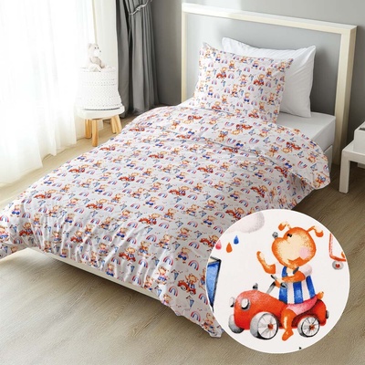 Biante bavlna obliečky Sandra SA-521 Modro-červení psíkovia s autami na bielom 140x220 70x90
