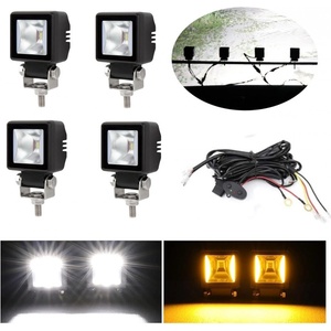  Комплект от 4 броя Лед LED Халогени Лампи с окабеляване Бяла Flood + Оранжева DRL Светлина 12V - 24V за Off Road 4X4 SUV