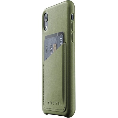 Mujjo Full Leather Wallet Case- кожен (естествена кожа) кейс с джоб за кредитна карта за iPhone XR (маслинен)