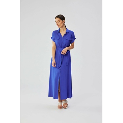 Stylove Woman's Viscose maxi shirt dress blue modrá