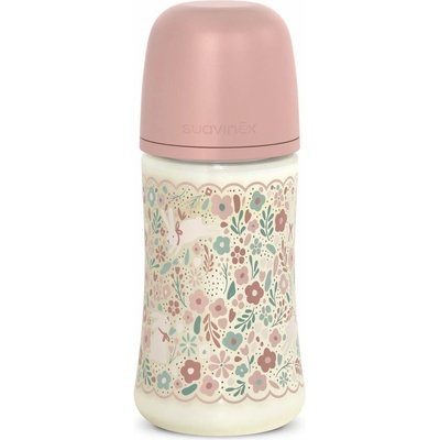 Suavinex Kojenecká láhev Wonderland fyziol průtok M růžový květ 270 ml