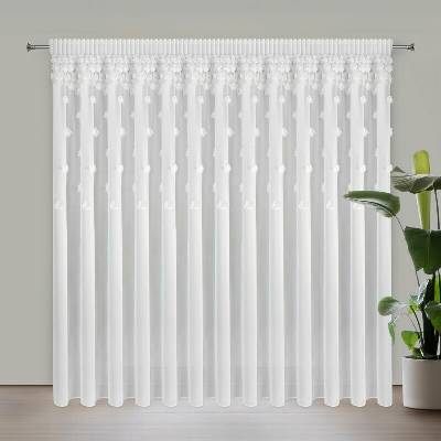 Takoy Bílá šifonová záclona zdobená 3D růžemi 350x270 cm s řasící páskou - DIANA-HF-479748 | 350 x 270 cm