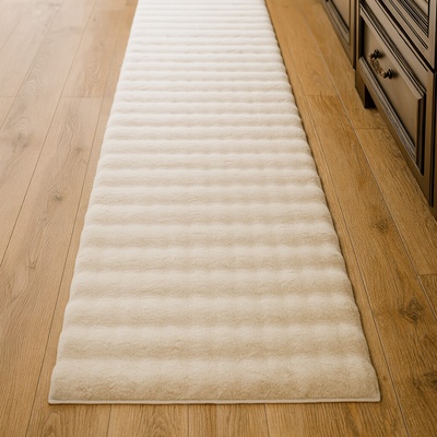 Takoy Koberec s imitácou kožušiny 80x300 3D vzor ecru-HT-00439 | 80 x 300 cm