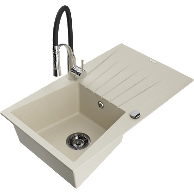 Mexen Cesar гранитна мивка с 1 отделение с отцедник и кухненски смесител Aster, бежов - 6514-69-73450-07-B (6514-69-73450-07-B)