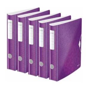 Leitz quality folder 180° Active WOW, pack of 5, A4, narrow, rounded spine, 6.5 cm wide, elastic band closure, light polyfoam, plastic folder, WOW series, purple, 11070062