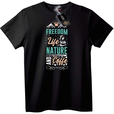 NOONEBRAND Тениска Свобода, природа, кафе - 2XL, Black