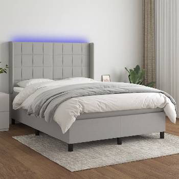 vidaXL Боксспринг легло с матрак и LED, светлосиво, 140x190 см, плат (3138309)