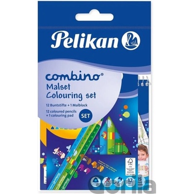 Pelikan Combino Set farbičky 12ks a maliarsky blok so zvieracími motívmi