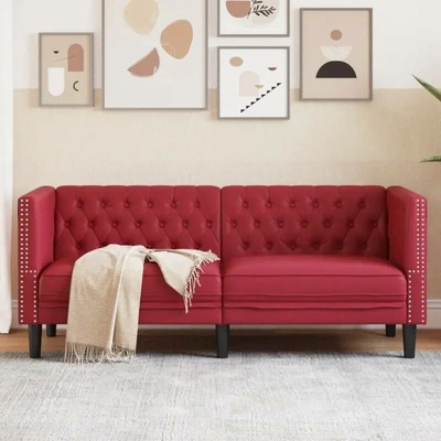 vidaXL Pohovka Chesterfield 2místná vínová umělá kůže 11461.372663