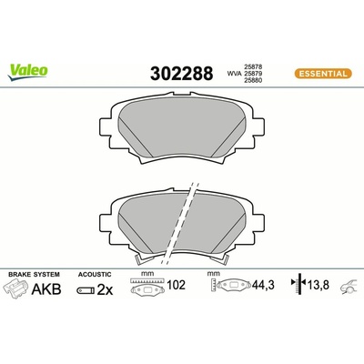 Sada brzdových platničiek kotúčovej brzdy VALEO 302288